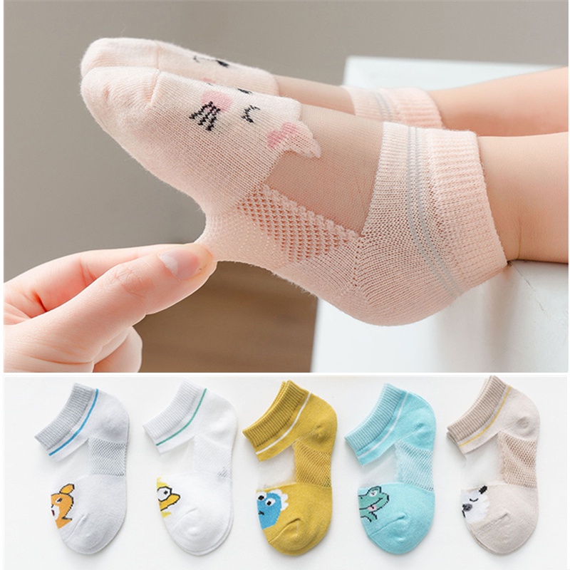 Set 5 Đôi Vớ Cotton Phối Lưới Thoáng Khí Dành Cho Các Bé