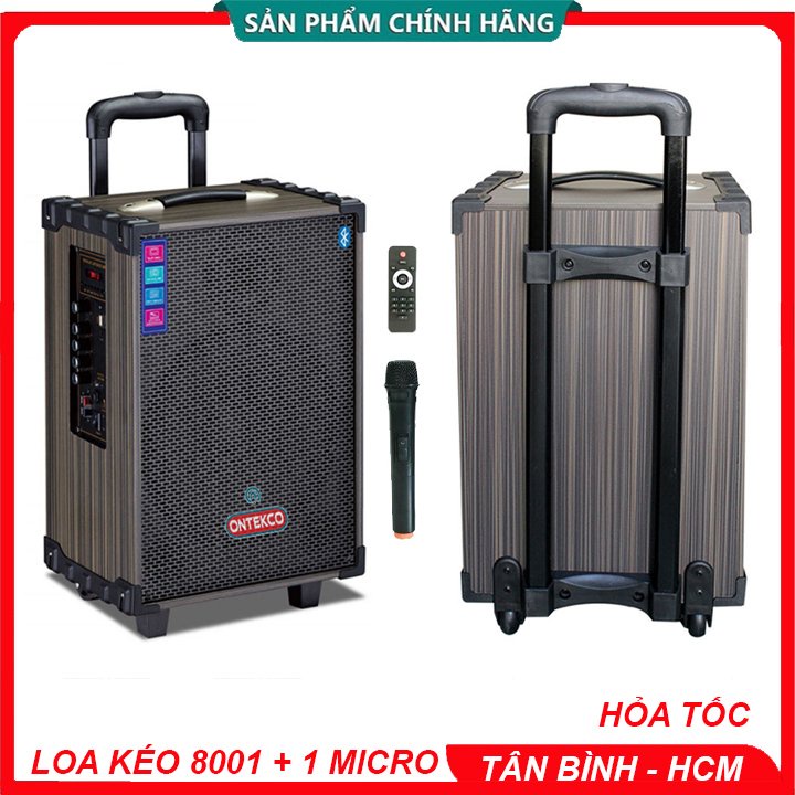 Loa kéo bluetooth Ontekco 8001 bass 20 di động Tặng kèm 1 mic không dây,Thùng gỗ cao cấp - Bảo hành 12 tháng chính hãng
