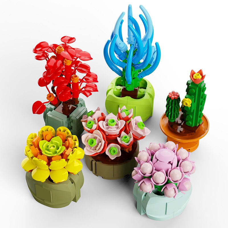 Bộ Đồ Chơi Lego Mô Hình Chậu Cây JAKI Mini Thỏa Sức Sáng Tạo, Trang Trí Bàn Học