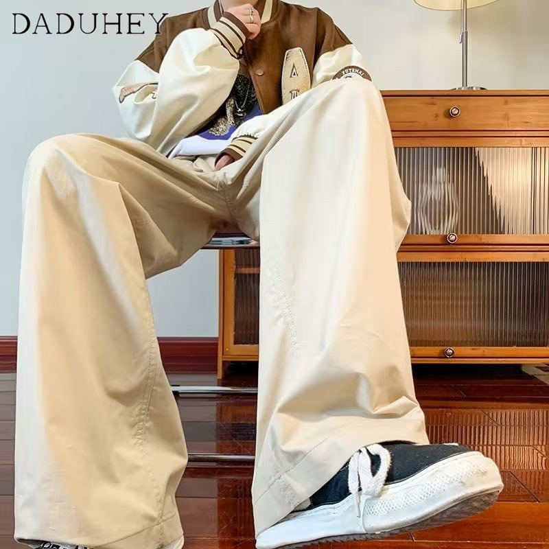 DaDuHey Men's Hong Kong Style Autumn All-Matching Straight Loose Wide-Leg Pants Straight Handsome Pants Autumn Draped Casual Pants
