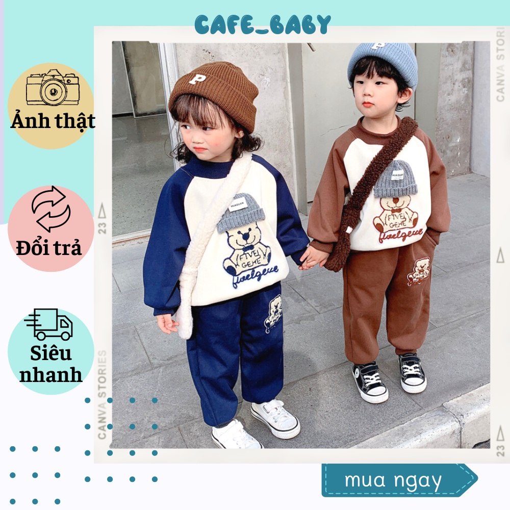 (8-20KG) Bộ Nỉ Bông Cao Cấp Dày Dặn Ấm Áp Mùa Đông Hình Gấu Dễ Thương Cho Bé Trai, Bé Gái CAFE_BABY022