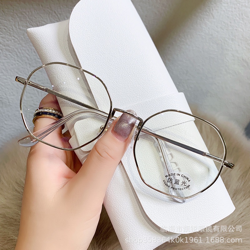 Mắt Kính Gọng Kim Loại Hình Đa Giác Phong Cách Retro