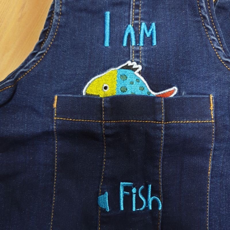 Yếm Jean lửng bé trai bé gái thêu hình cá fish ngộ nghĩnh size 2-5Y Satsunkid