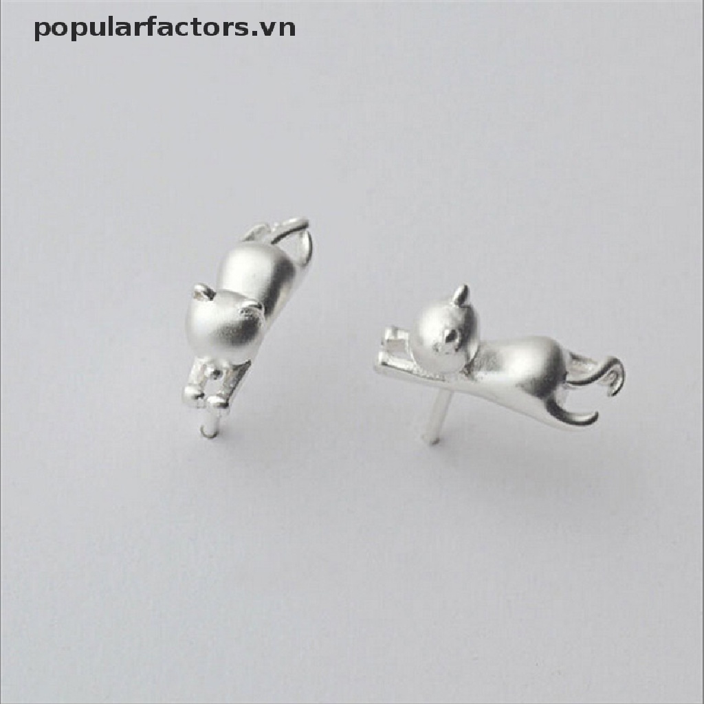 [Phổ Biến] Bông Tai Đinh Tán Mạ Bạc Hình Mèo Nhỏ Tinh Tế Thời Trang [VN]