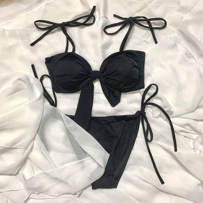 Bikini đồ bơi hai mảnh cột nơ màu đen sexy | BigBuy360 - bigbuy360.vn