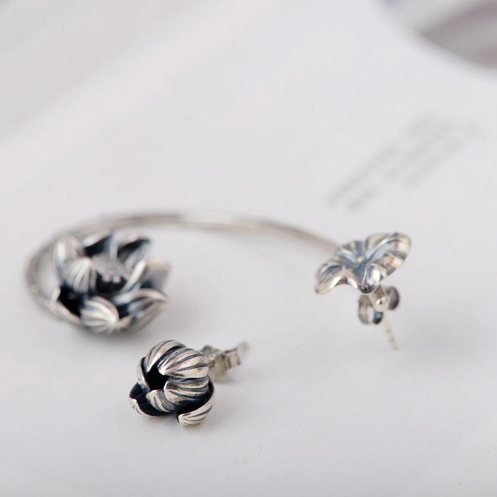 Miyan Bông Tai Mạ Bạc 925 Hình Hoa Sen Phong Cách retro