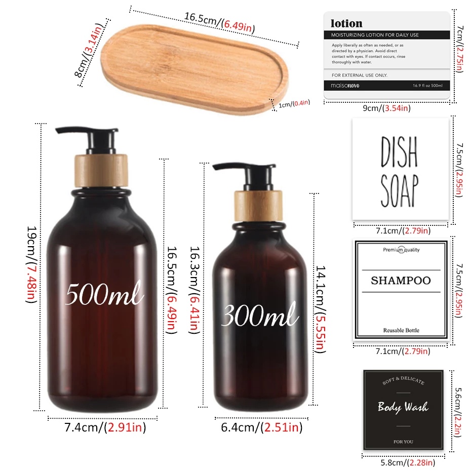 1 Bình Đựng Xà Phòng Dạng Nhấn 300 / 500ml Bằng Tre Chống Thấm Nước