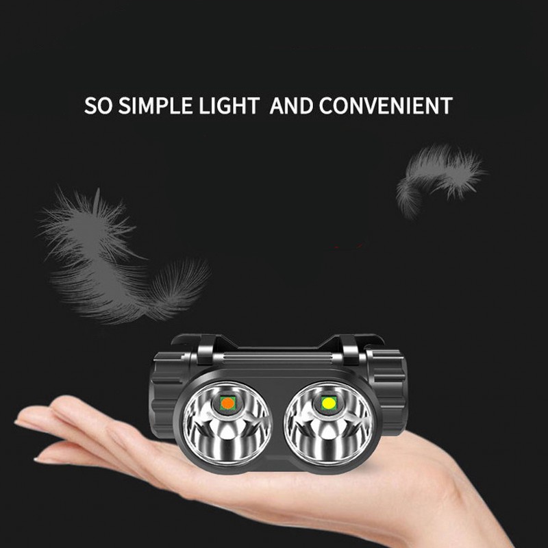 Đèn Pin 2 Bóng Led Siêu Sáng Chống Thấm Nước Kèm Sạc USB Tiện Dụng Cho Chạy Bộ / Đạp Xe / Câu Cá / Cắm Trại