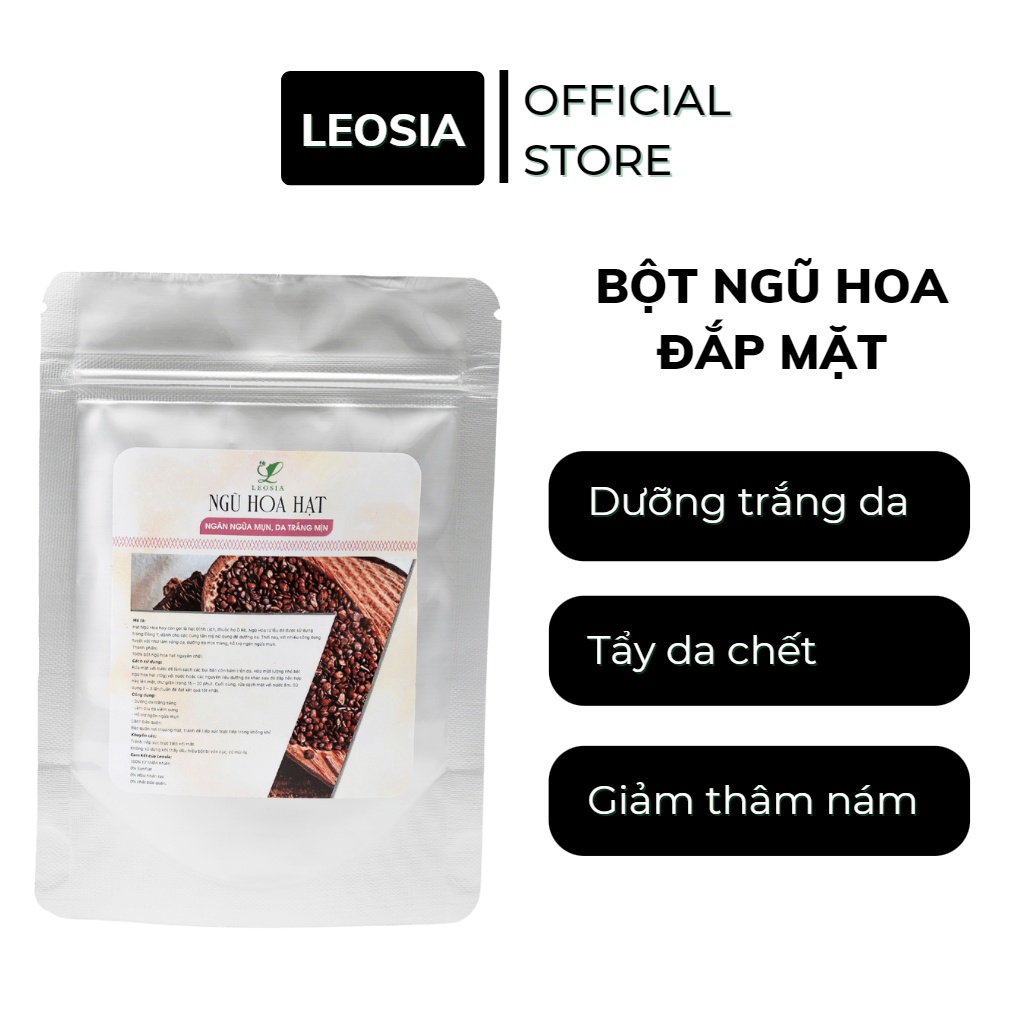 Bột đắp mặt hữu cơ Leosia nguyên chất 100G dưỡng trắng da, tẩy da chết, ngừa nám và thâm mụn