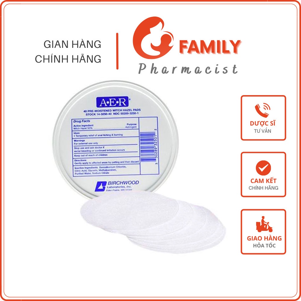 Miếng giảm đau AER Witch Hazel Pads - Giảm sưng đau, làm dịu vết cắt tầng sinh môn