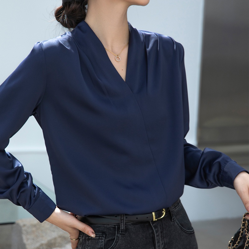 Áo Sơ Mi Chiffon Satin Cao Cấp Cổ Chữ V Thời Trang Cho Nữ