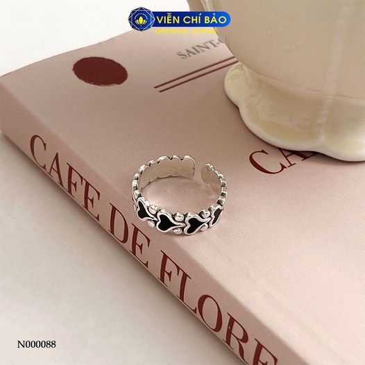 Nhẫn dải tim đen chất liệu bạc Thái 925 thời trang phụ kiện trang sức nữ Viễn Chí Bảo N000088