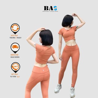 Đồ tập yoga gym nữ BaHung áo croptop kín lưng phối legging dài nâng mông S40021-2