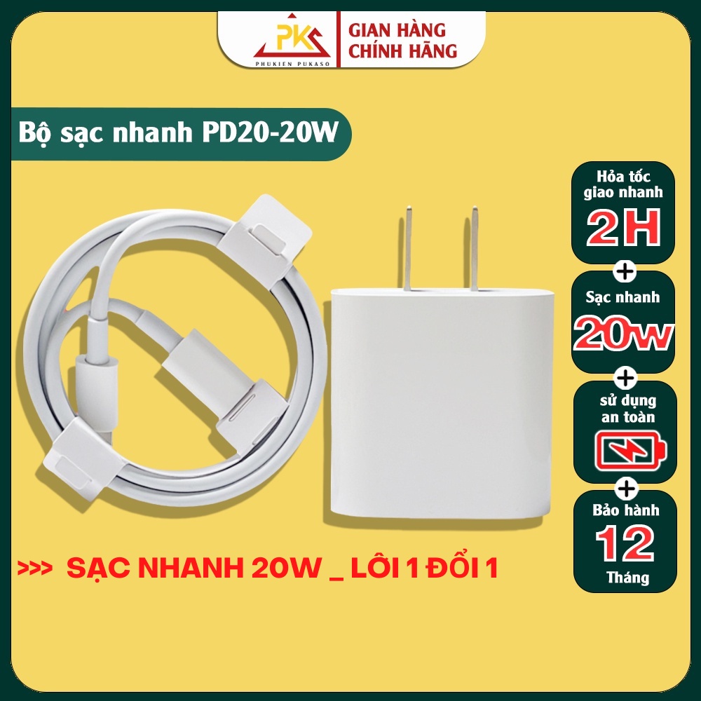 Bộ Sạc Nhanh PD 20W USB-C To,Cáp Sạc Nhanh PD 20W chính hãng PUKASO