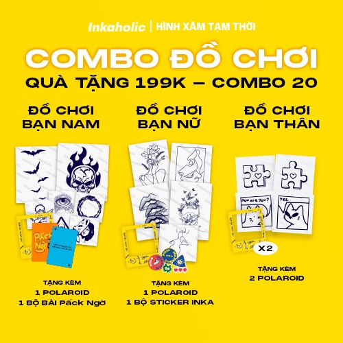 [QUÀ TẶNG - ĐỒ CHƠI BẠN THÂN] Combo 20 hình xăm dán tạm thời Mini Inkaholic 15 ngày, 100% tự nhiên và chống nước