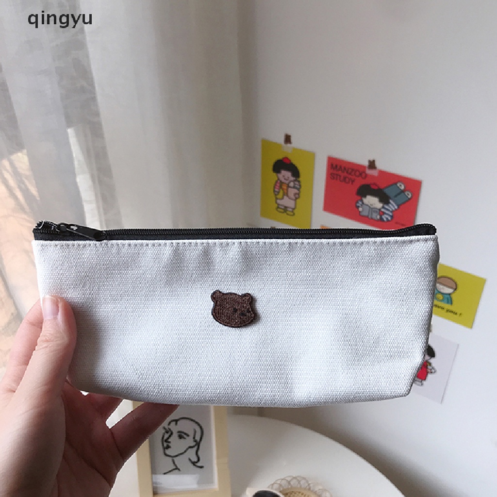 Túi Đựng Bút Vải Canvas Thêu Họa Tiết Dễ Thương Phong Cách Hàn Quốc
