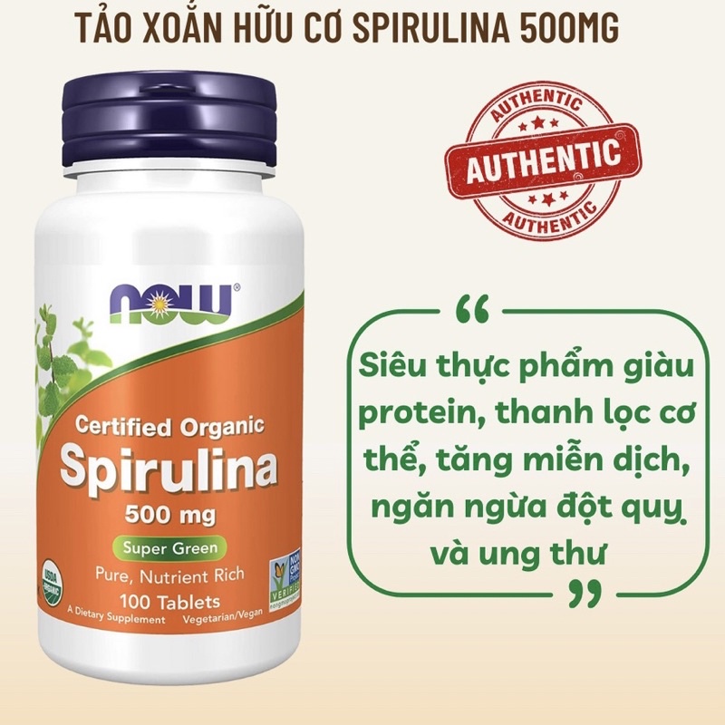 Tảo Mặt Trời Spirulina hữu cơ dành cho người gầy muốn tăng cân, chăm sóc sức khỏe toàn diện 500mg/ Lọ 100 viên