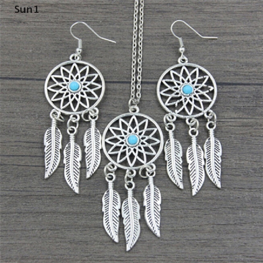 Sun1 &gt; Bộ Vòng cổ + Bông Tai Hình Dreamcatcher + Chiếc Lá + Lông Vũ Phong Cách