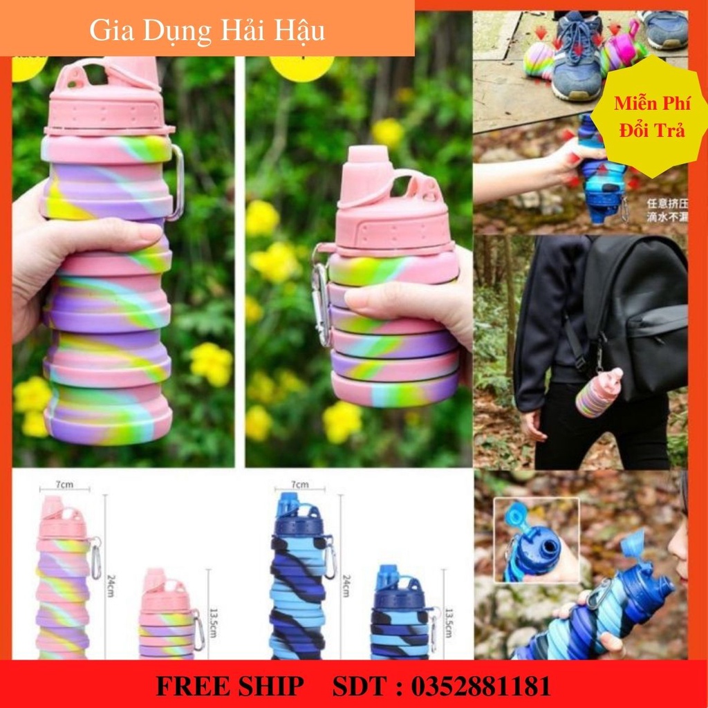 Bình nước gấp gọn. Bình đựng nước gấp gọn Silicone dung tích 500ml