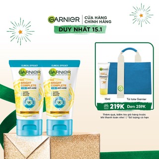 Bộ 2 sữa rửa mặt 3-trong-1 giảm mụn & sáng da Garnier Bright Complete Anti-Acne Foam
