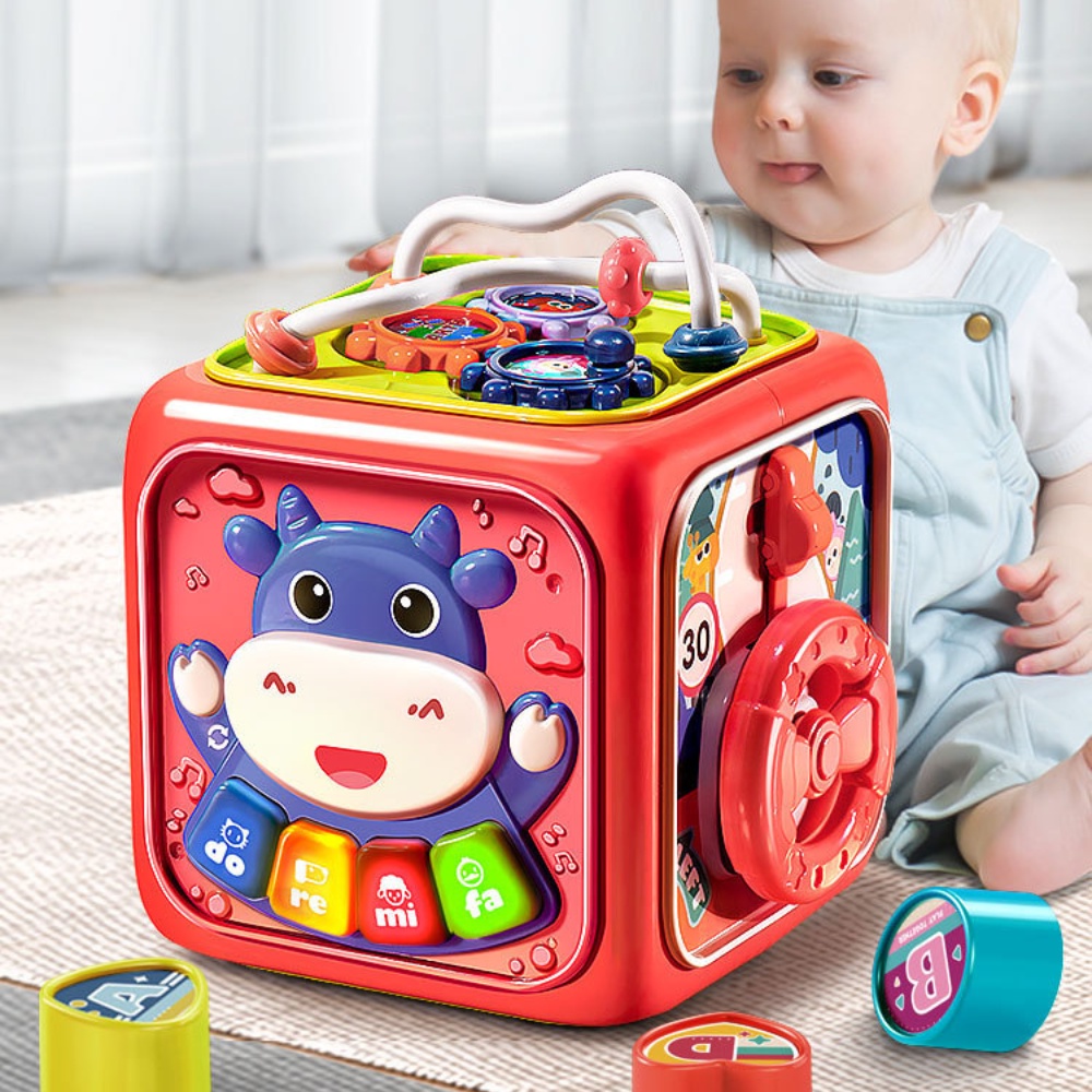 Hộp Đồ Chơi Âm Nhạc Đa Năng Thả Hình Khối Phát Triển Trí Tuệ 6 In 1 Tháo Lắp Kèm Pin và Tuốc Nơ Vít Dành Cho Bé Trai Gái