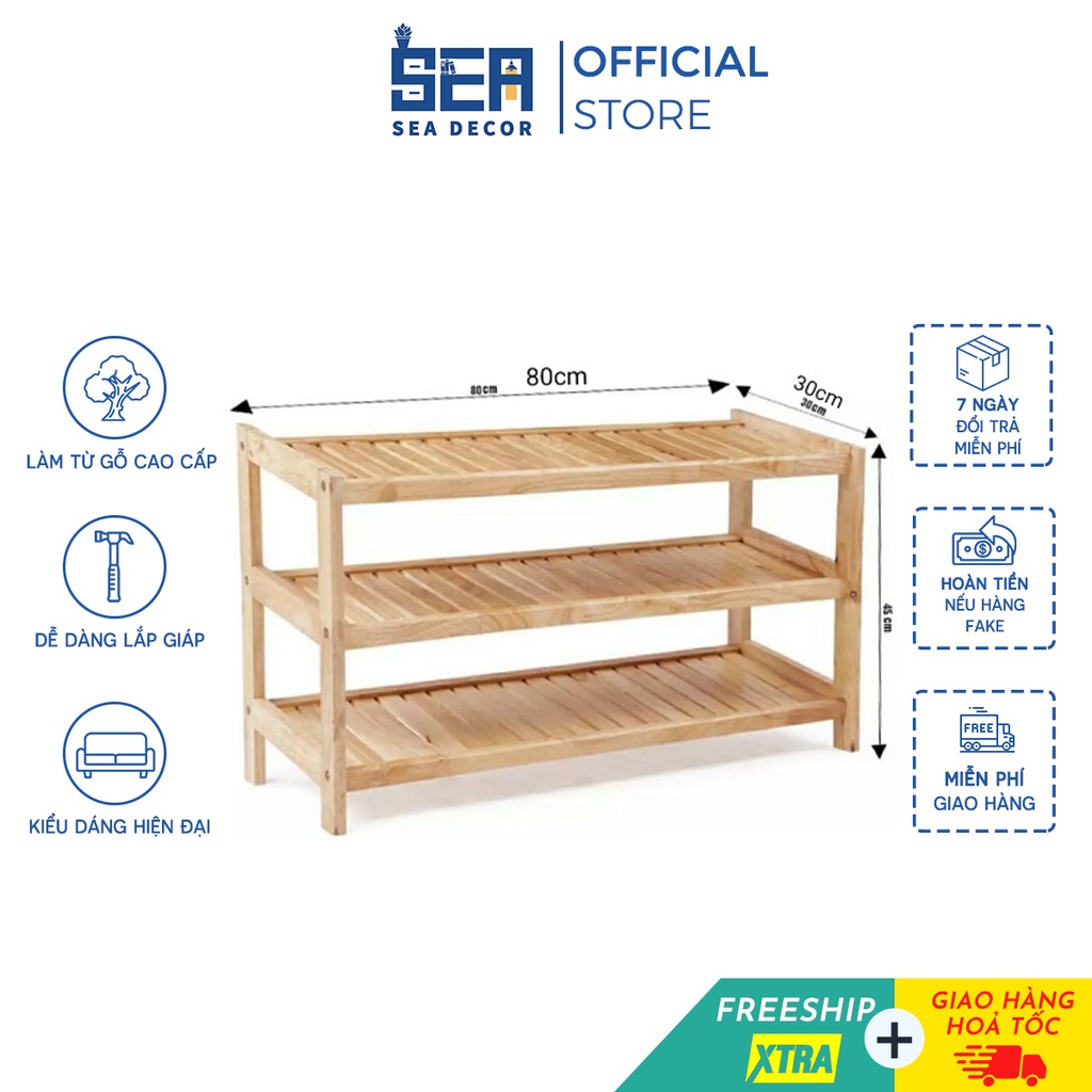 [Mã BMLT35 giảm đến 35K đơn 99K] Kệ để giày dép 4 tầng SEADECOR gỗ cao su tự nhiên bền, đẹp, chống mọt