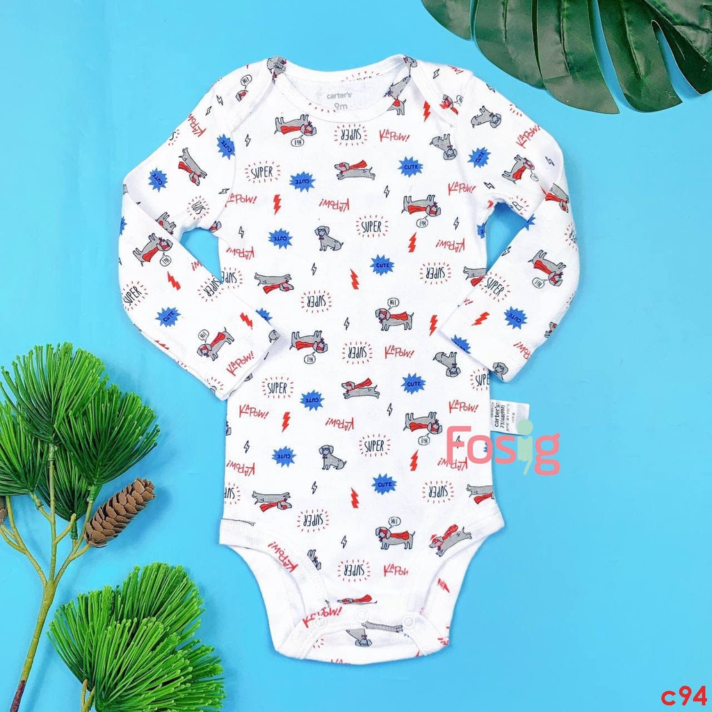 Bodysuit Tay Dài Bé Trai Cter - Trắng Chó Xám
