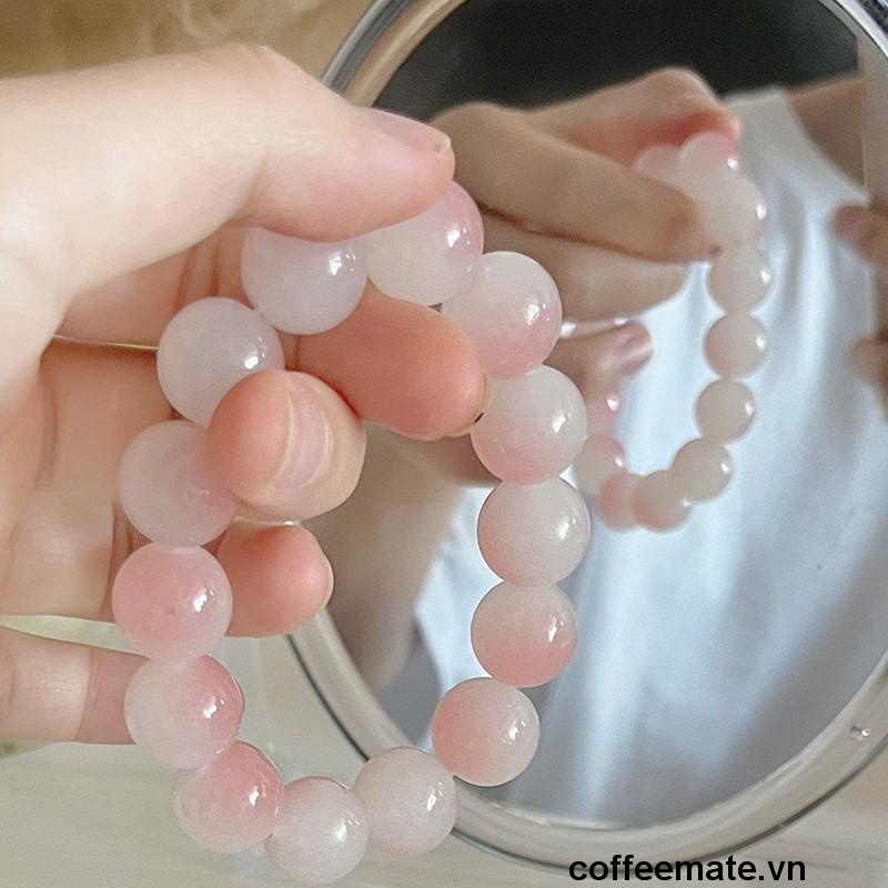 【coffeemate】⚡ Vòng Tay Chuỗi Hạt Phật Giáo Màu Hồng Gradient Trong Suốt Dành Cho Học Sinh Nữ