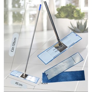 Chổi lau công nghiệp homeinno microfiber - cây lau nhà cao cấp loại cán rút dài, có sẵn tấm lau san hô rời 45cm và 60cm