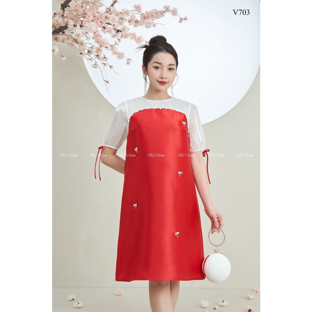 Váy bầu thiết kế Váy tapta đính nơ siêu xinh V703 B2 MUM