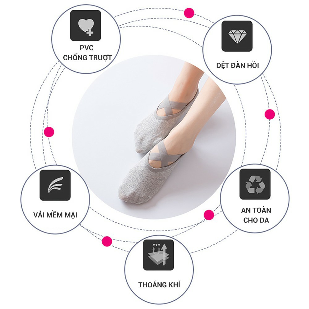 Tất tập Yoga, Aerobic, Múa Chống trơn trượt thấm mồ hôi gắn hạt silicon Cao Cấp