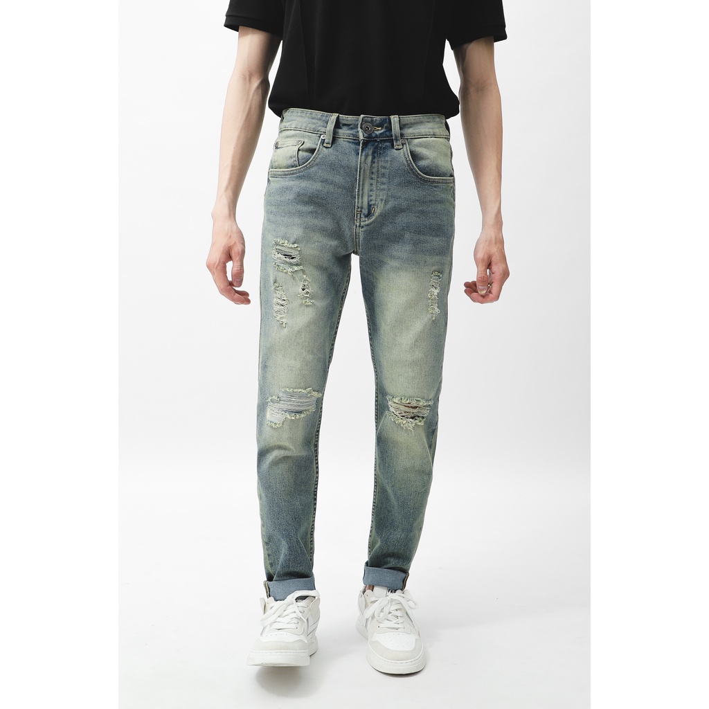 Quần jean slim nam chất vải denim wash dirty cao cấp, rách gối basic G03 Heboz (RÁCH) - 00001264