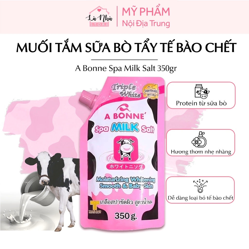 Muối tắm sữa bò tẩy tế bào chết Thái Lan A Bonne Spa Milk Salt 350gr, tẩy tbc cơ thể, làm trắng, cung cấp protein cho da