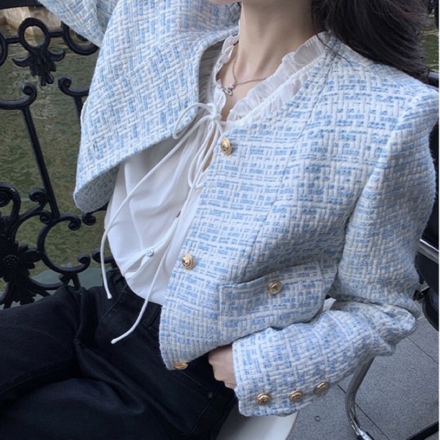 (VIDEO) Áo khoác dạ tweed form croptop hàng thiết kế cao cấp Rosé closet