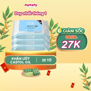 Khăn ướt tẩy trang Luck Lady Castor Oil 25 tờ/gói - Combo 3 gói