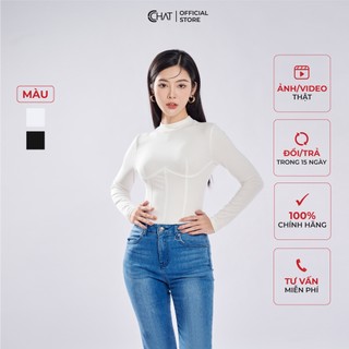 Áo Thun 𝐂𝐂𝐇𝐀𝐓 Kiểu Cổ Cao Cắt Chân Ngực Chất Vải Co Giãn Mềm Mịn 22TDC2023OT