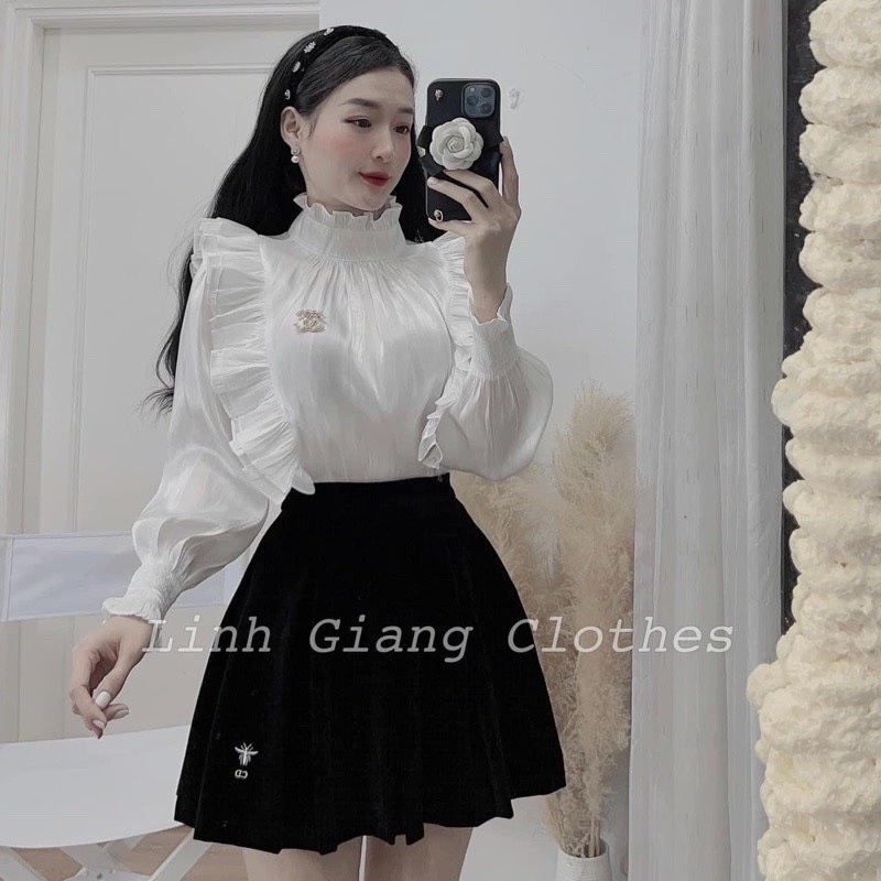 Áo voan tơ bóng hàng cao cấp kèm ảnh thật,áo sơ mi tay chun bèo vai sang chảnh kute