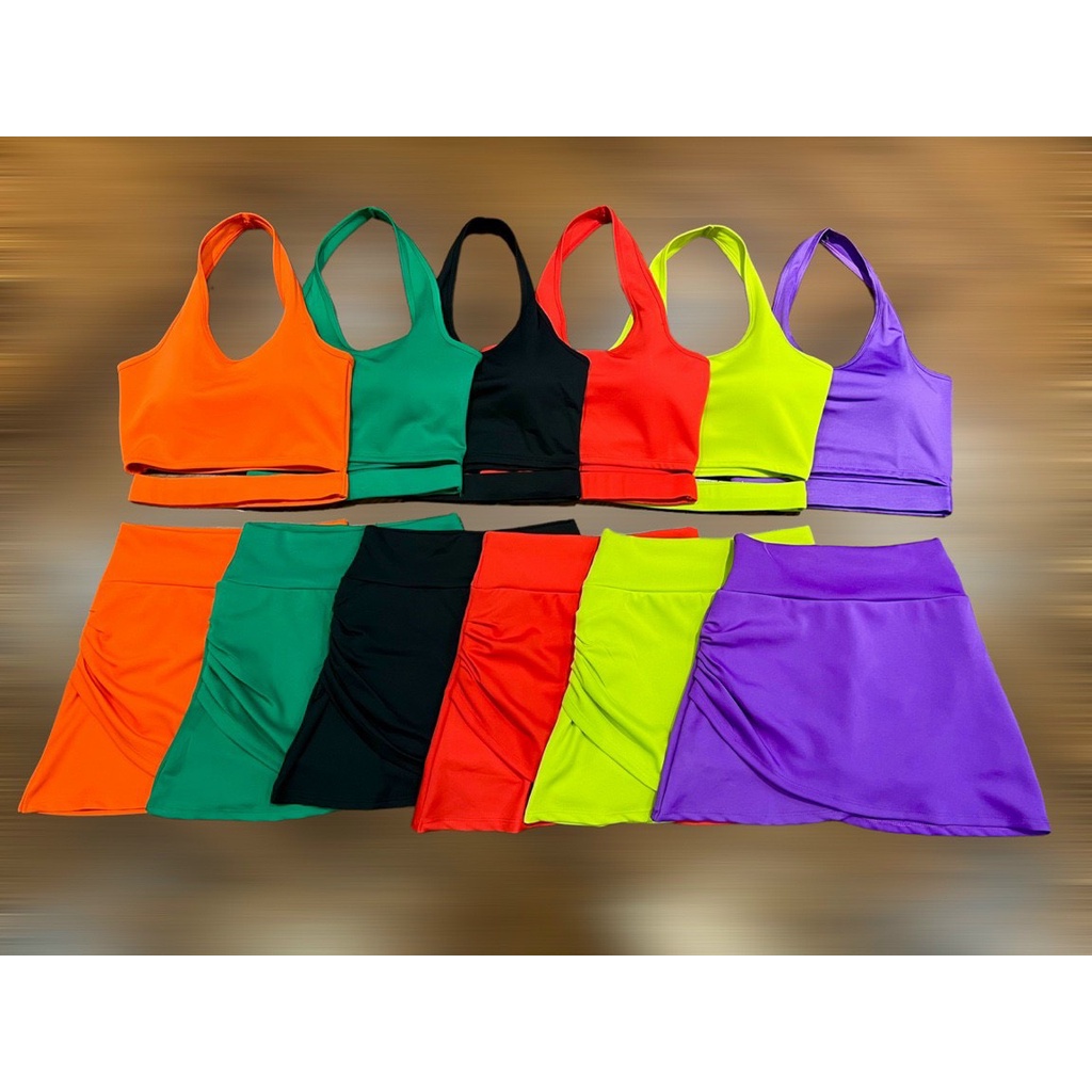 Bộ váy quần mùa hè 2023, 2 lớp croptop chân váy giả váy, năng động, sexy gợi cảm cá tính, tập gym yoga aerobic thể thao