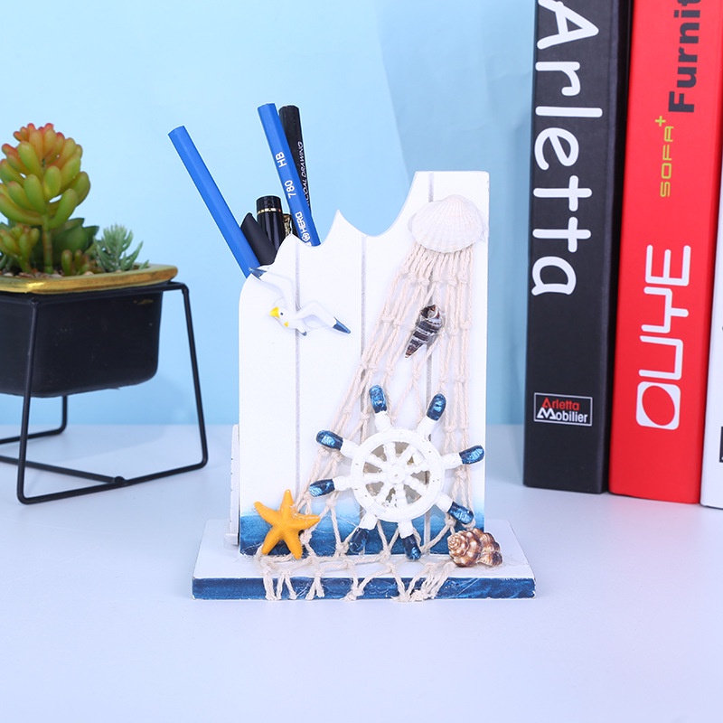 Giá Đỡ Bút Bằng Gỗ Để Bàn Trang Trí Nhà Cửa Phong Cách Địa Trung Hải