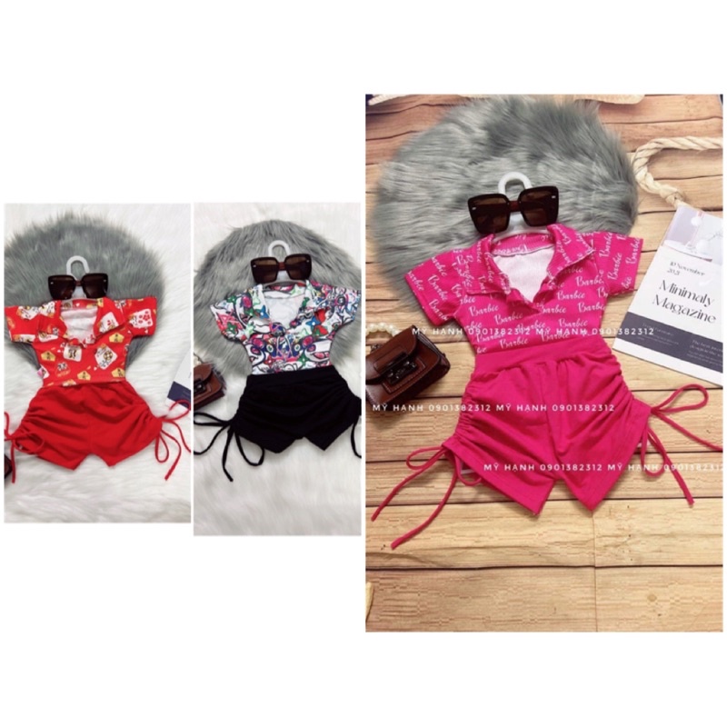 SET BỘ ÁO CROPTOP TAY NGẮN + QUẦN RÚT DÂY CHO BÉ