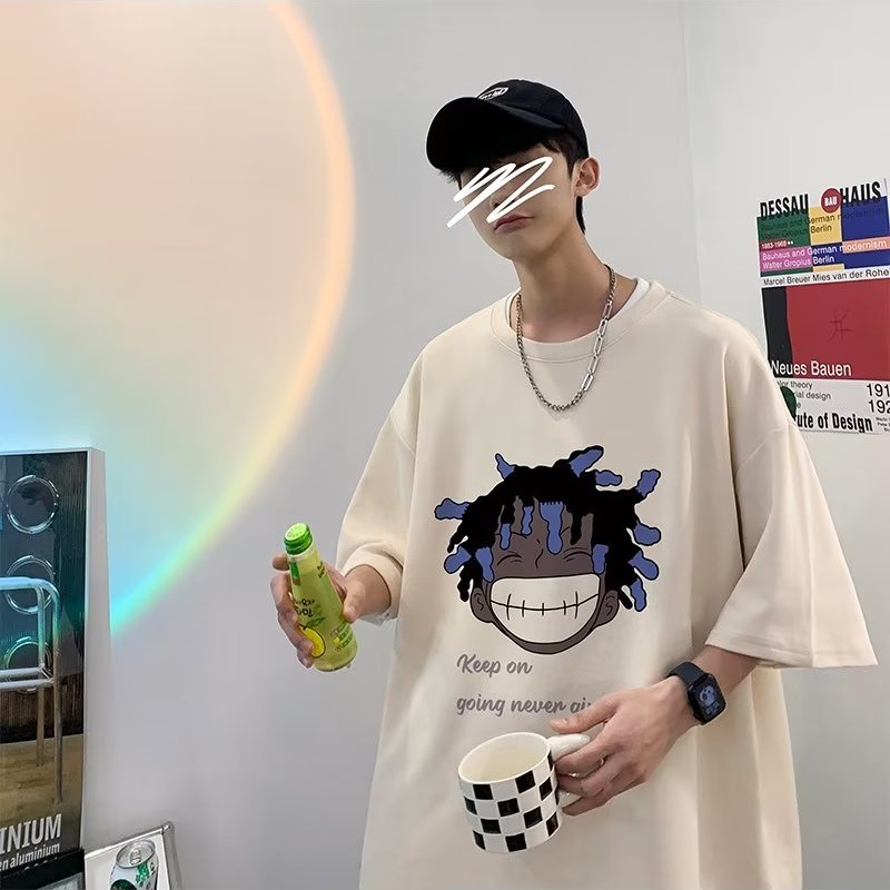 áo thun 100% cotton Cổ Tròn Tay Ngắn Dáng Rộng In Họa Tiết Thời Trang Nhật Bản Cho Nam Giới Có Size M-5XL T5043