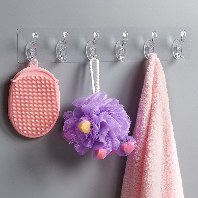 Thanh 6 Móc Dán Tường Siêu Dính Trong Suốt Treo Đồ, Quần Áo, Khăn, Đồ Dùng Nhà Bếp - Siêu Dính, Siêu Chịu Lực HSU