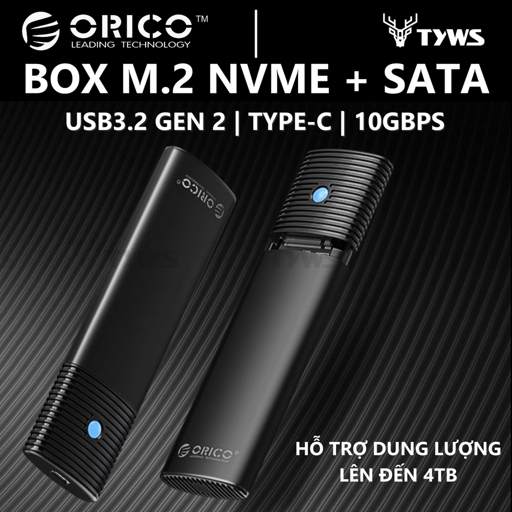 Box di động SSD M.2 PCIe NVMe to USB 3.2 Gen2 Type-C Orico PWM2