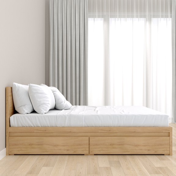 MOLTENI, Giường ngủ 2 hộc tủ, 1m2 BED_001, 210x35cm, Giường ngủ gỗ Scandi Home