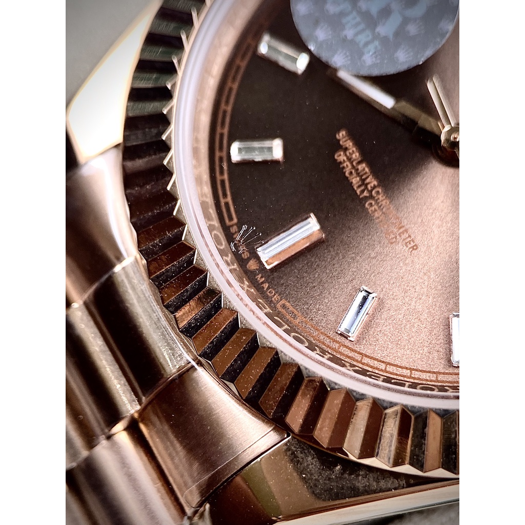 Đồng Hồ Nam RoLex Sapphire RA88 NÂU Cọc đá Baguette Day-Date Máy cơ Automatic Nhật