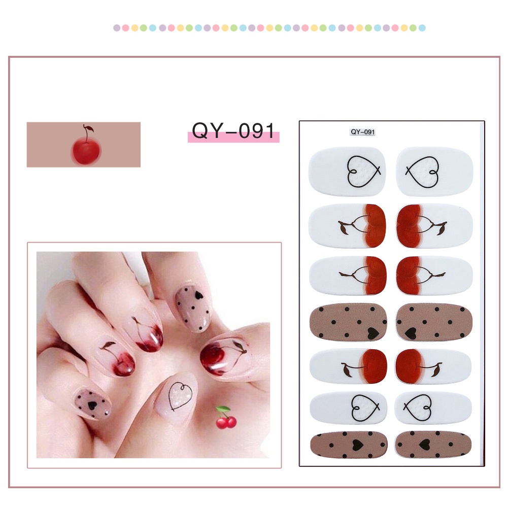 Miếng Dán Trang Trí Móng Tay Toàn Diện Họa Tiết Hoa Trái Tim 3D Xinh Xắn