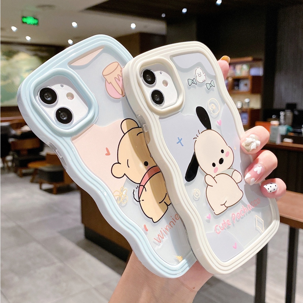 Ốp Điện Thoại Silicon Mềm Viền Lượn Sóng Hình Gấu / Cún Cho iphone 15 14 7 6s 8 plus xr 11 12 13 pro xs max silicone