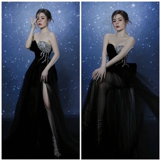ĐẦM NHUNG CÚP NGỰC XẺ ĐÙI KẾT ĐÁ