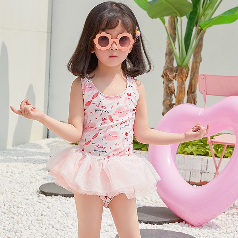 Đồ Bơi Một Mảnh In Hoạt Hình Kiểu Công Chúa AKKU Dễ Thương Cho Bé Gái