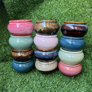 Chậu sứ men hỏa biến hình lu - Nhiều màu - Solar Garden
